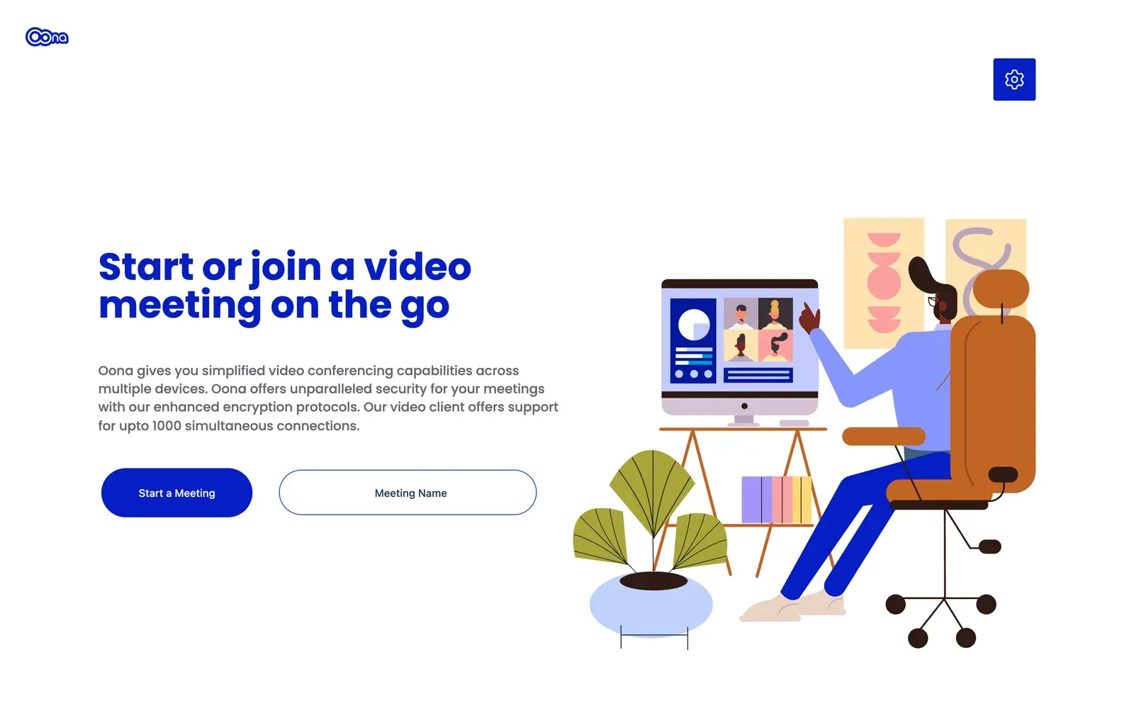 Oona home page: start or join a video meeting on the go